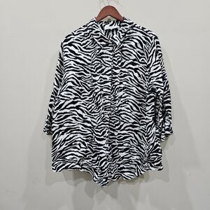 Jones New York Linen Zebra Print Button Up Shirt Plus 2X Casual Artsy Travel